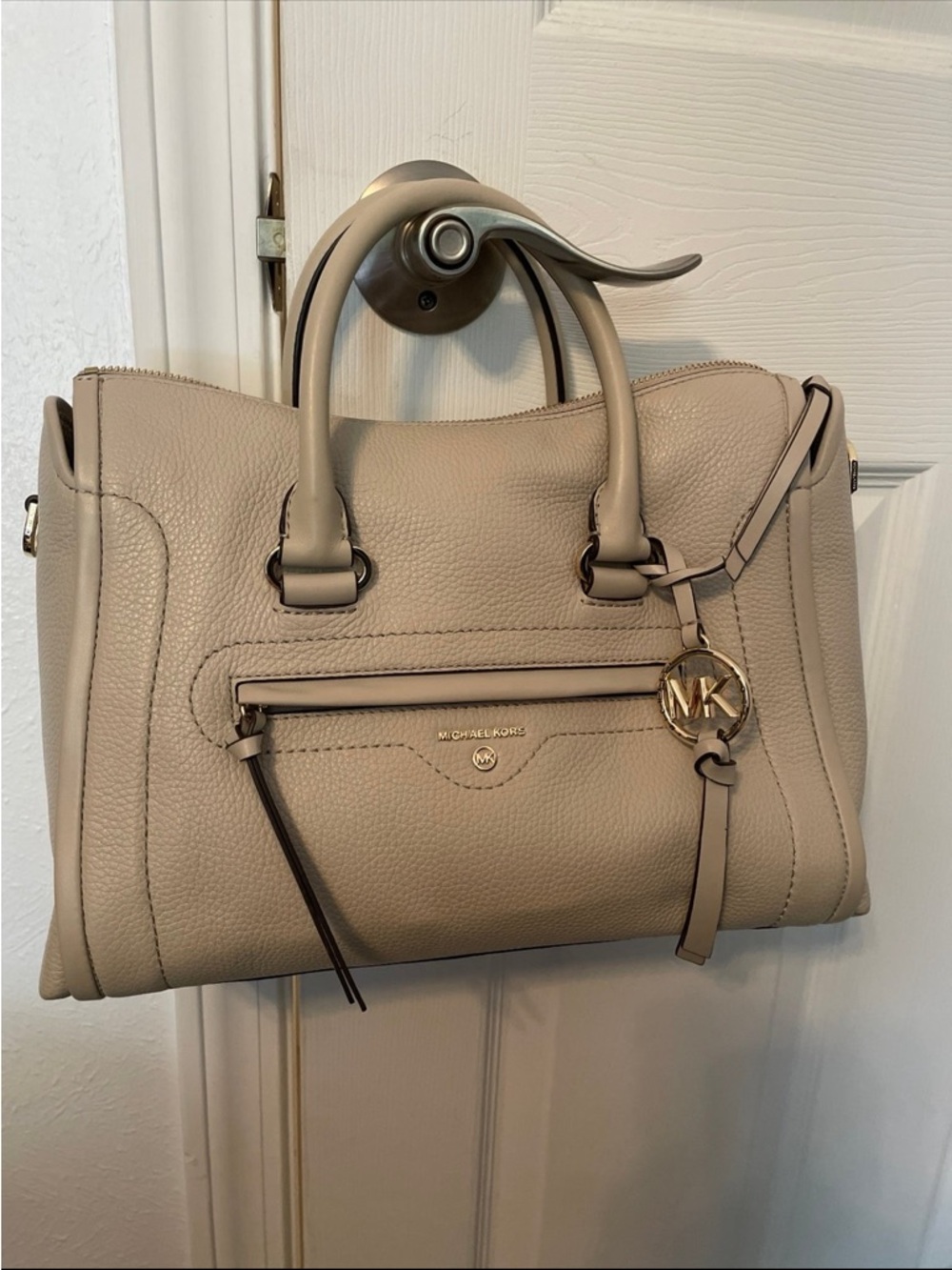 Michael Kors Carine Medium Satchel in Light Sand